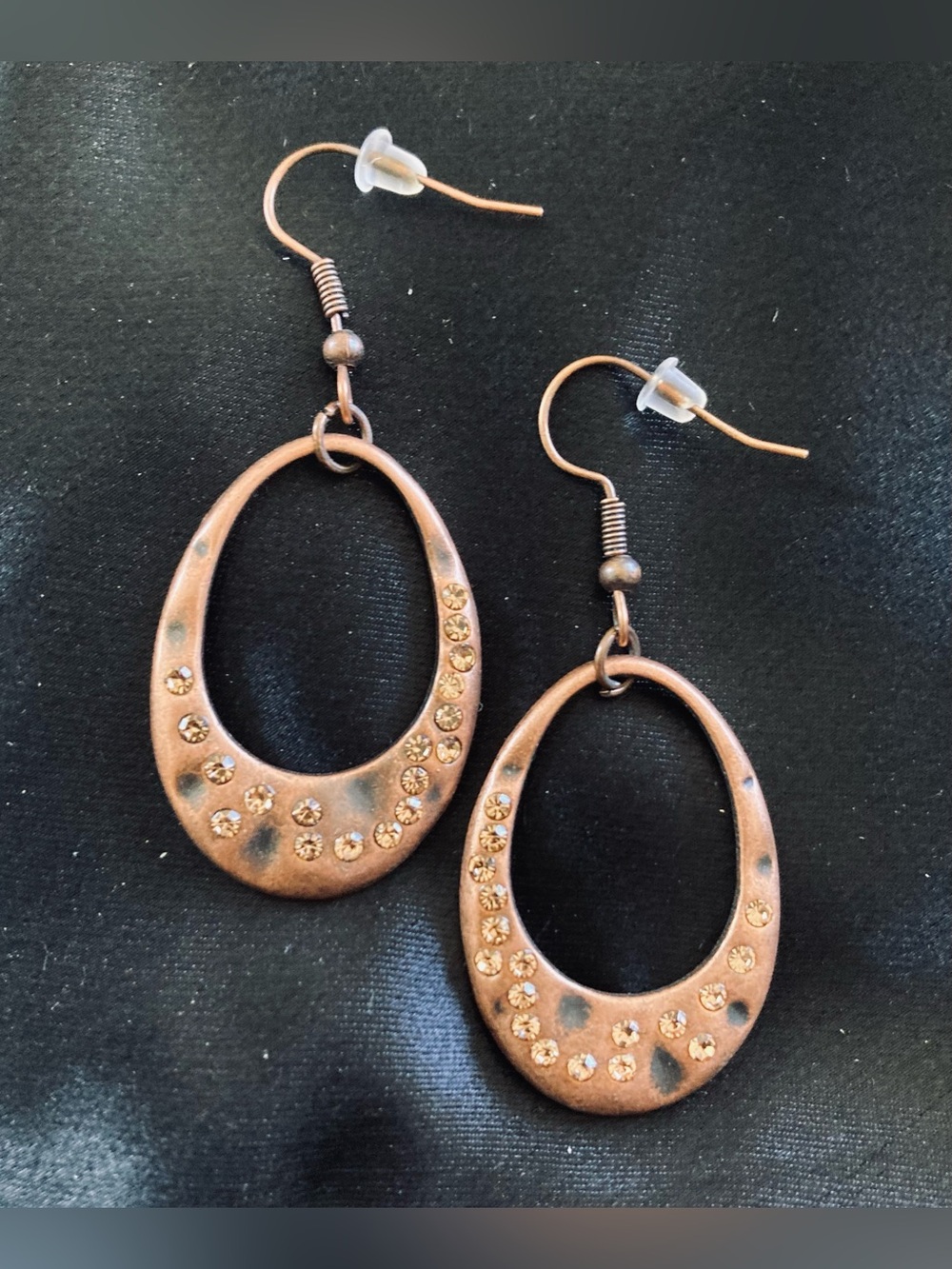 Copper-Tone Oval Drop Earrings w/ Amber Crystal Accents